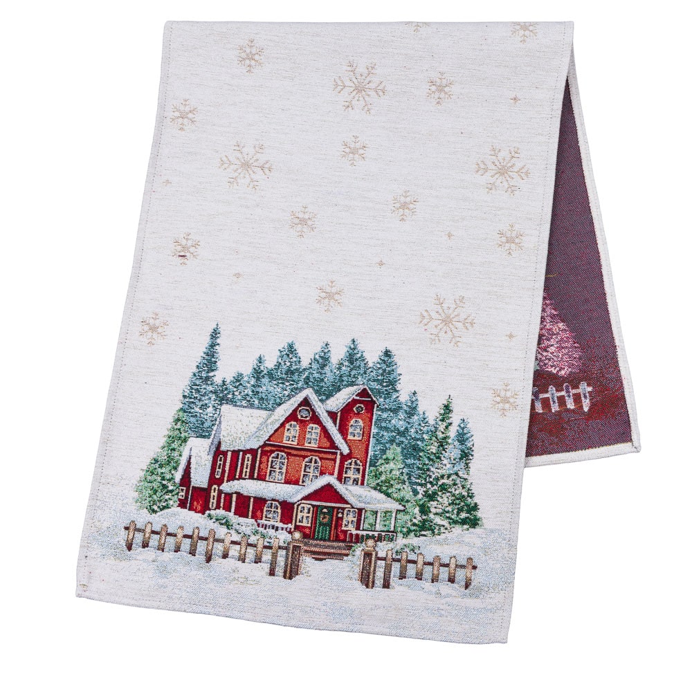 Christmas Tapestry Table runner «HOME» With microfibre &amp; silver lurex Limaso Textile