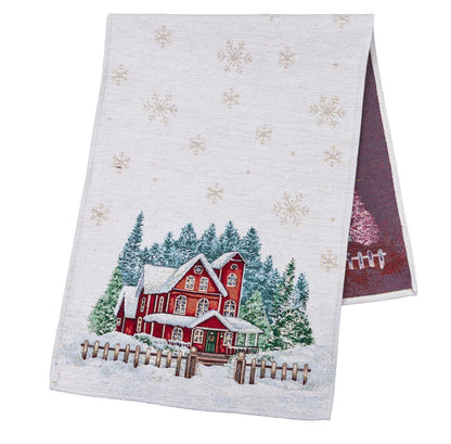 Christmas Tapestry Table runner «HOME» With microfibre & silver lurex