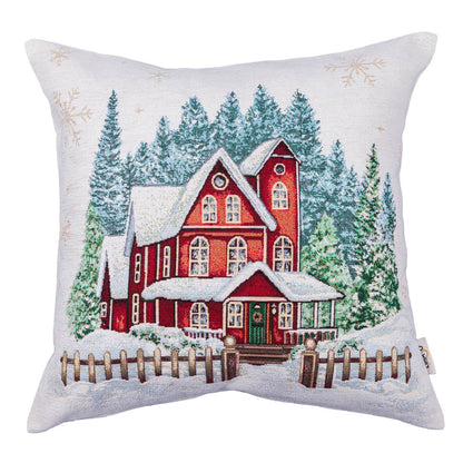 Christmas tapestry cushion cover «HOME» With microfibre & silver lurex