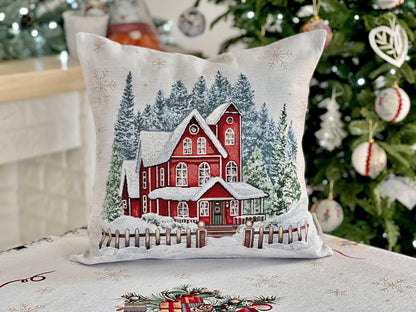 Christmas tapestry cushion cover «HOME» With microfibre & silver lurex