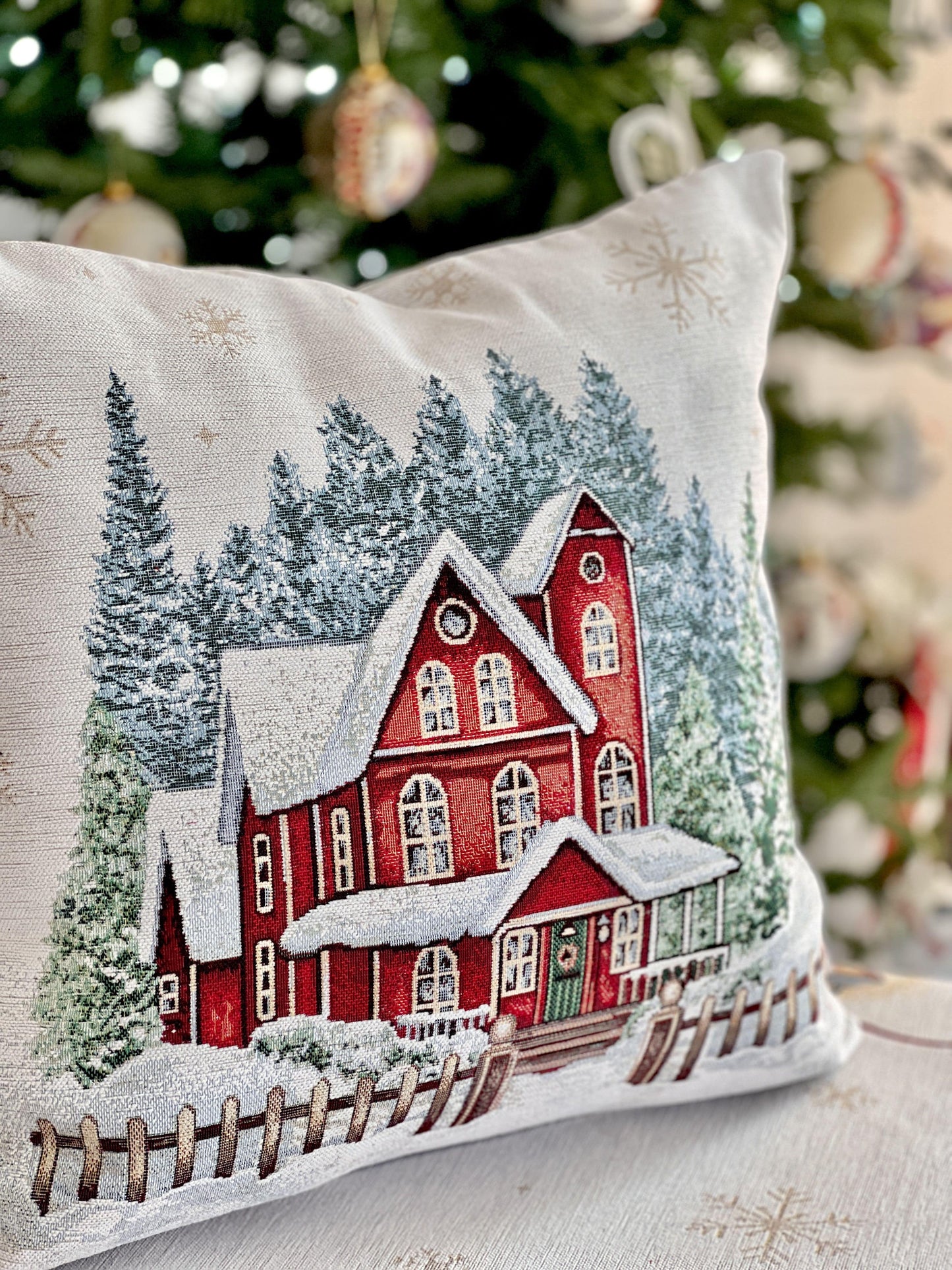 Christmas tapestry cushion cover «HOME» With microfibre & silver lurex