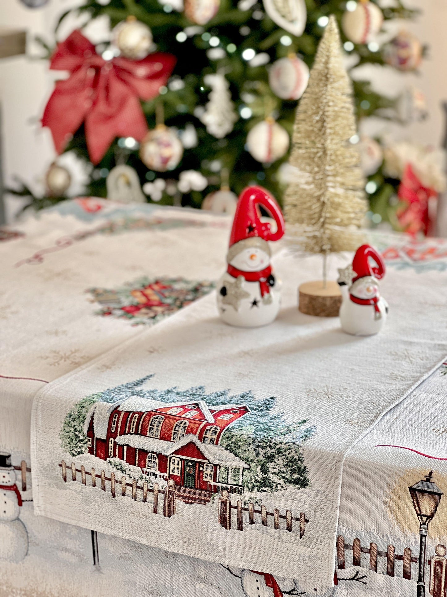 Christmas Tapestry Table runner «HOME» With microfibre & silver lurex