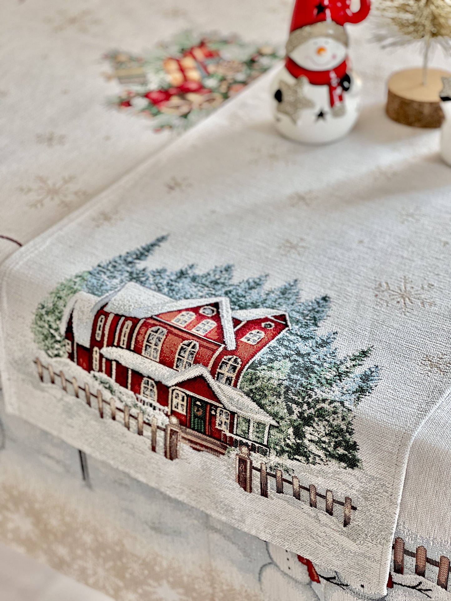 Christmas Tapestry Table runner «HOME» With microfibre & silver lurex