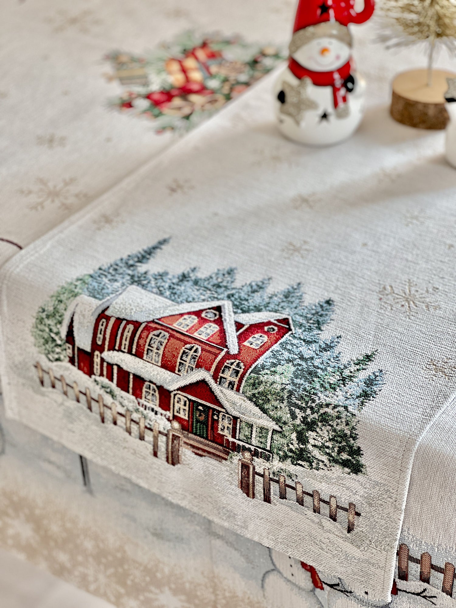 Christmas Tapestry Table runner «HOME» With microfibre &amp; silver lurex Limaso Textile