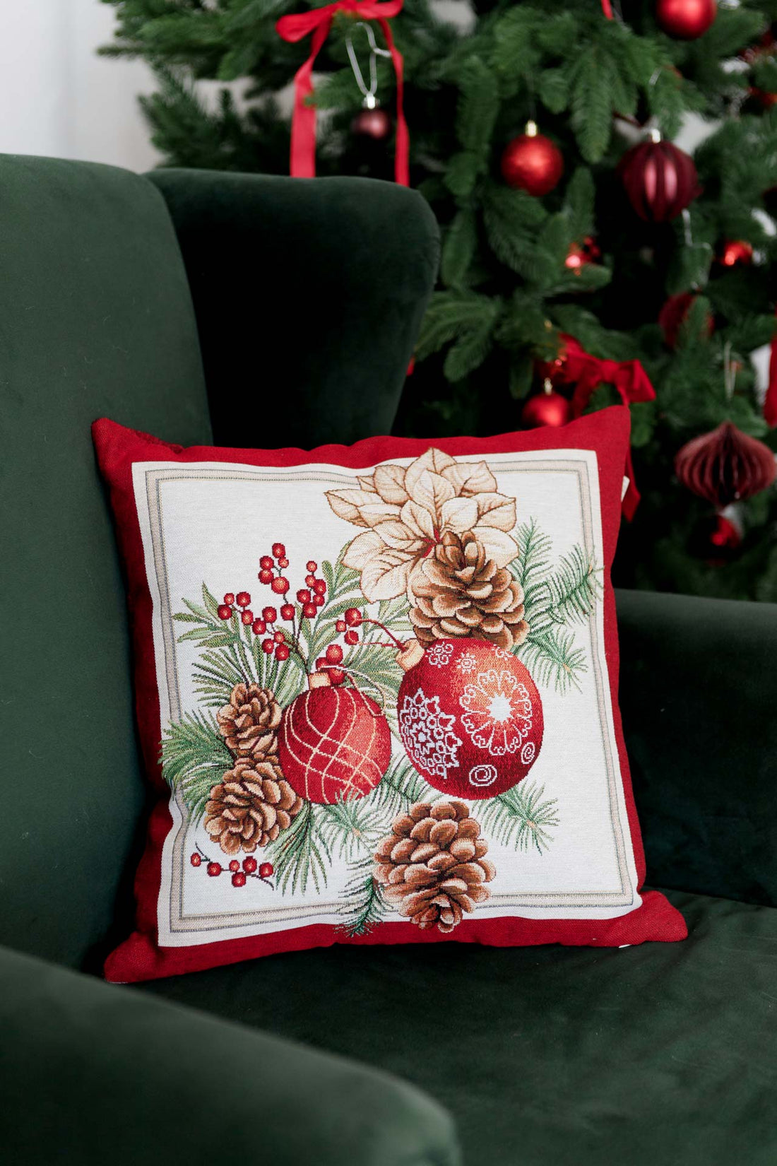 Christmas Cushion cover «Present» with Golden Lurex - Premium Gobelin - Textile4Family