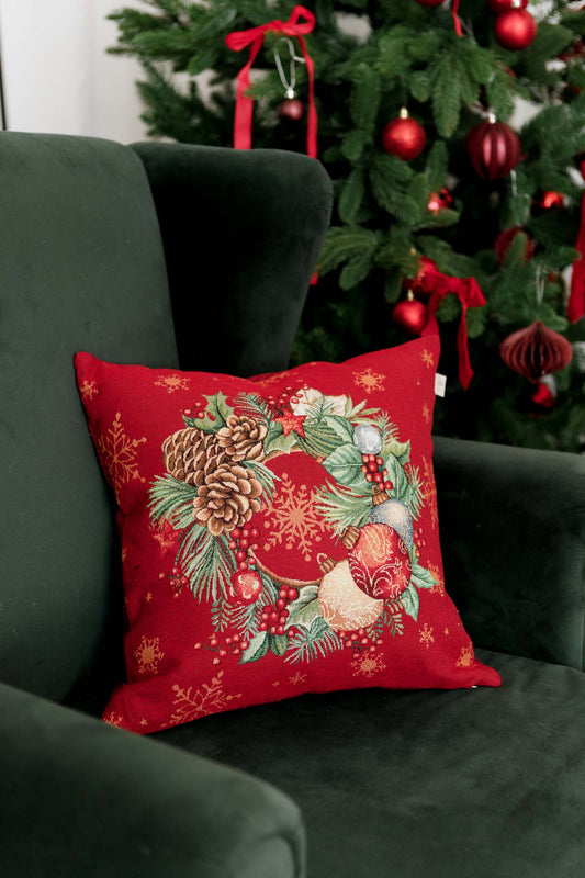 Christmas Cushion cover «Present» with Golden Lurex - Premium Gobelin