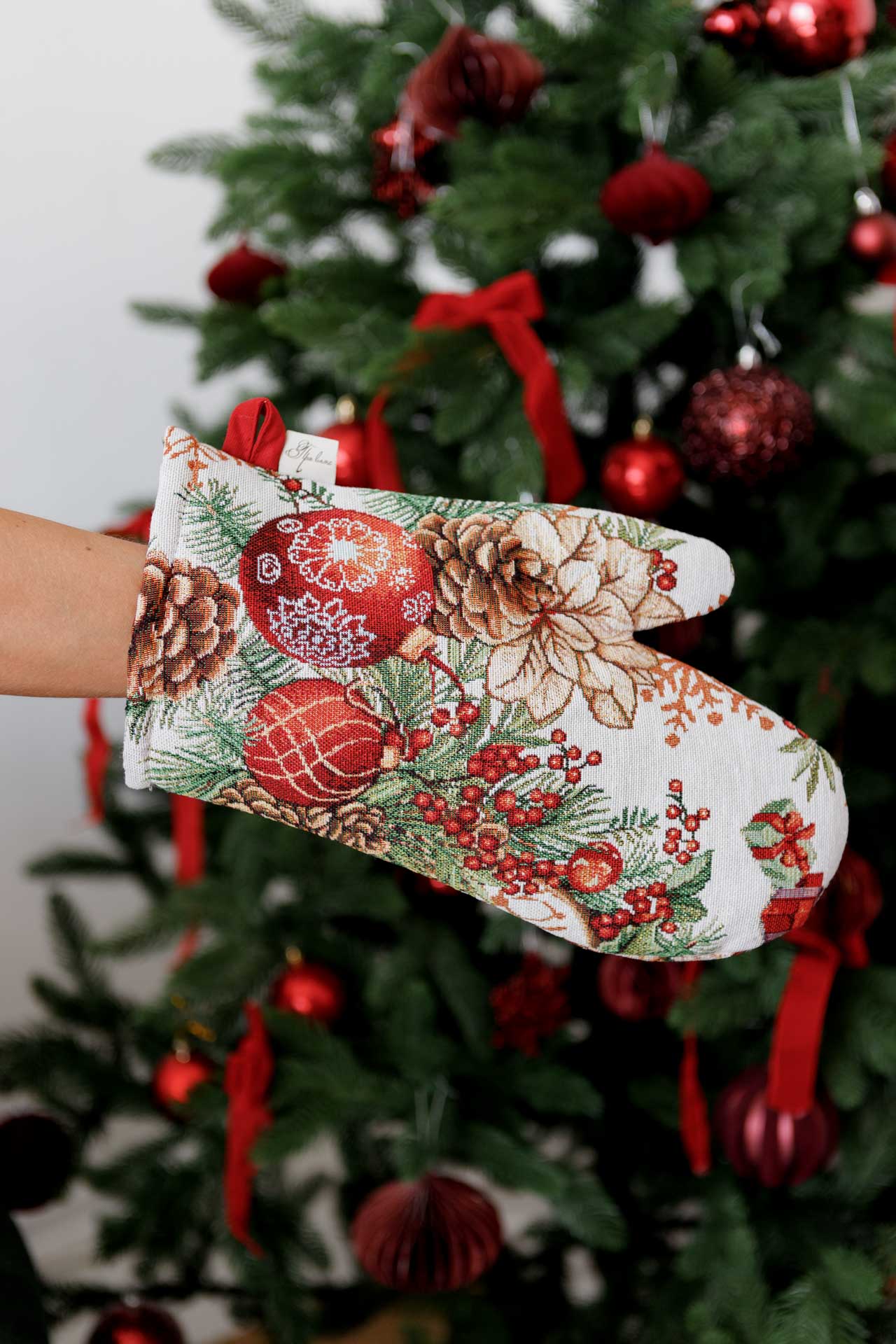 Christmas Oven mitten «Present» with Golden Lurex - Premium Gobelin - Textile4Family