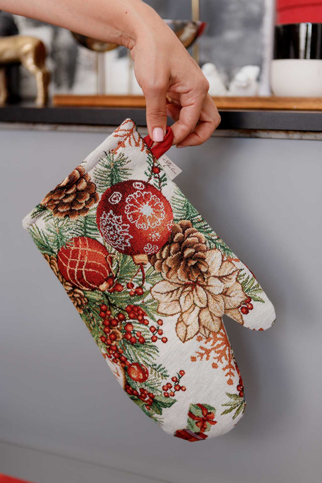 Christmas Oven mitten «Present» with Golden Lurex - Premium Gobelin - Textile4Family