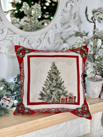 Winter Holiday tapestry cushion cover «Kindness» with silver thread