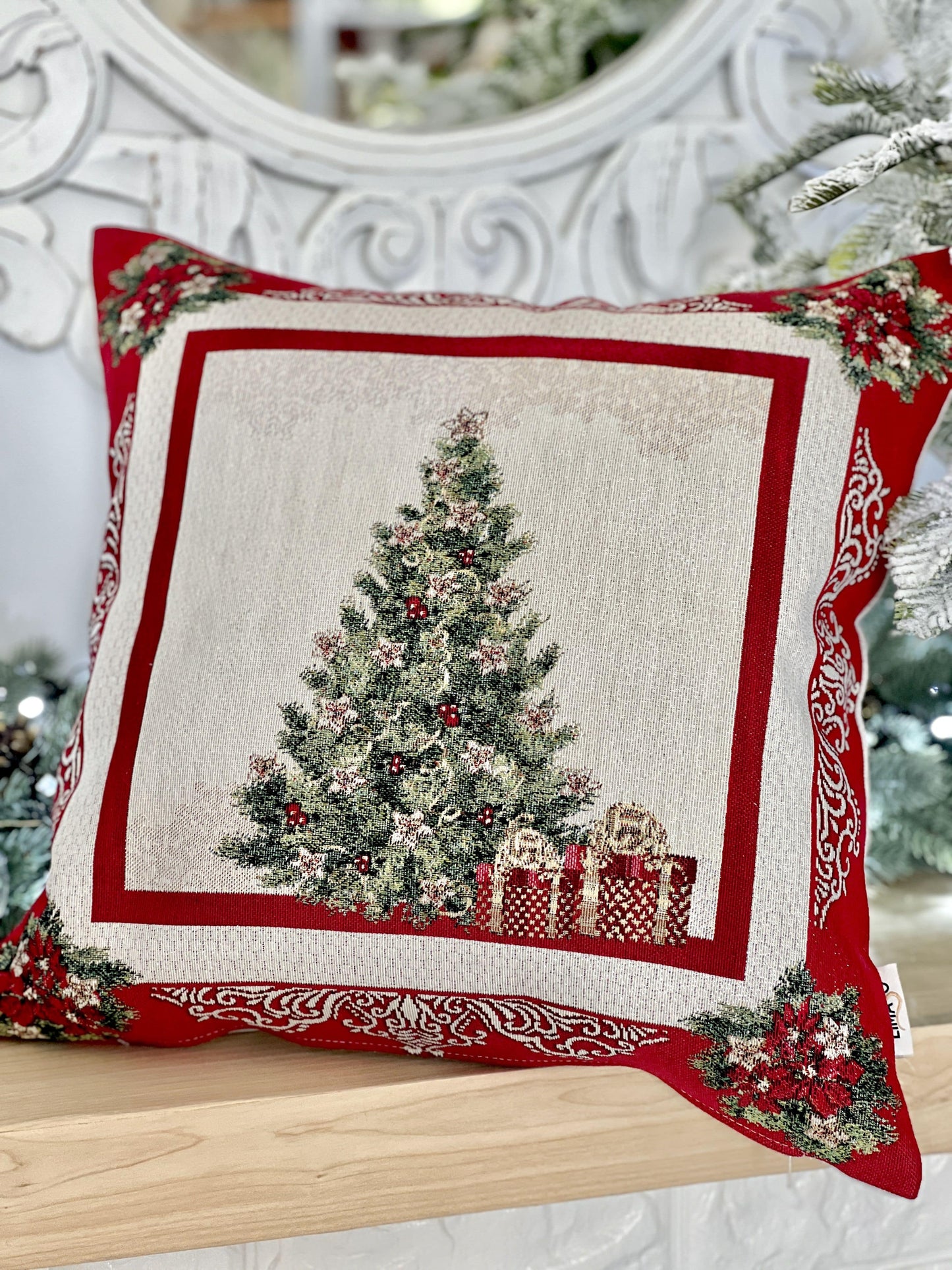 Winter Holiday tapestry cushion cover «Kindness» with silver thread