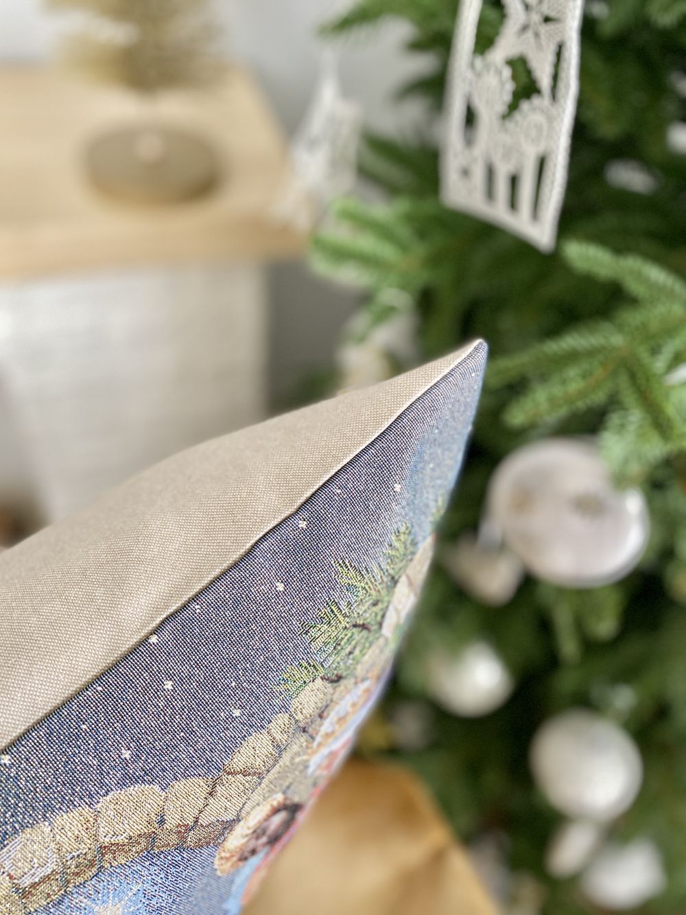 Winter Holiday tapestry cushion cover «Nativity scene» with golden thread Limaso Textile