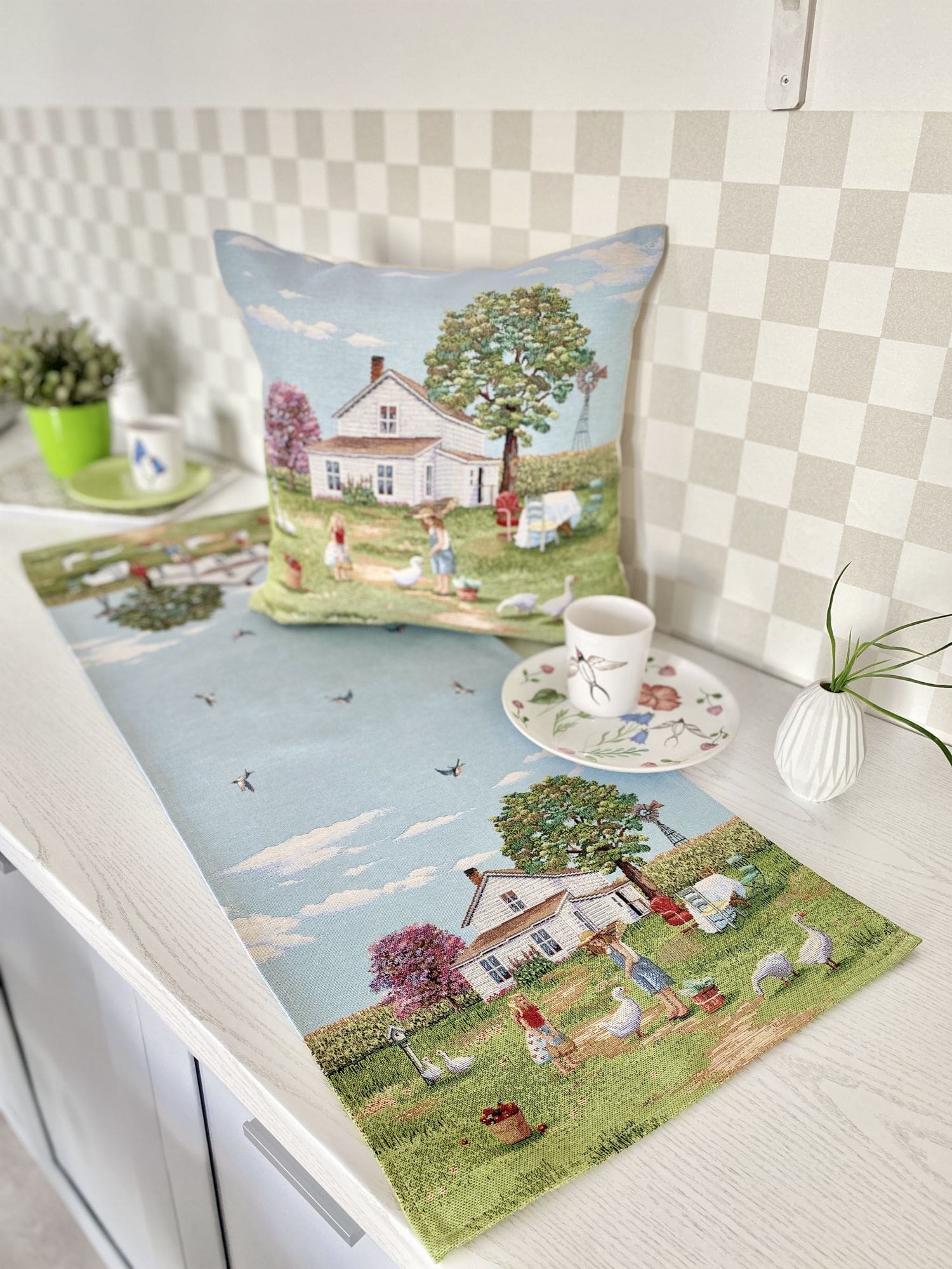 Tapestry table runner «Village» Limaso Textile