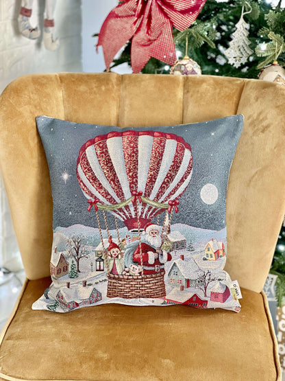 Christmas tapestry cushion cover «Holiday Flight» with silver thread