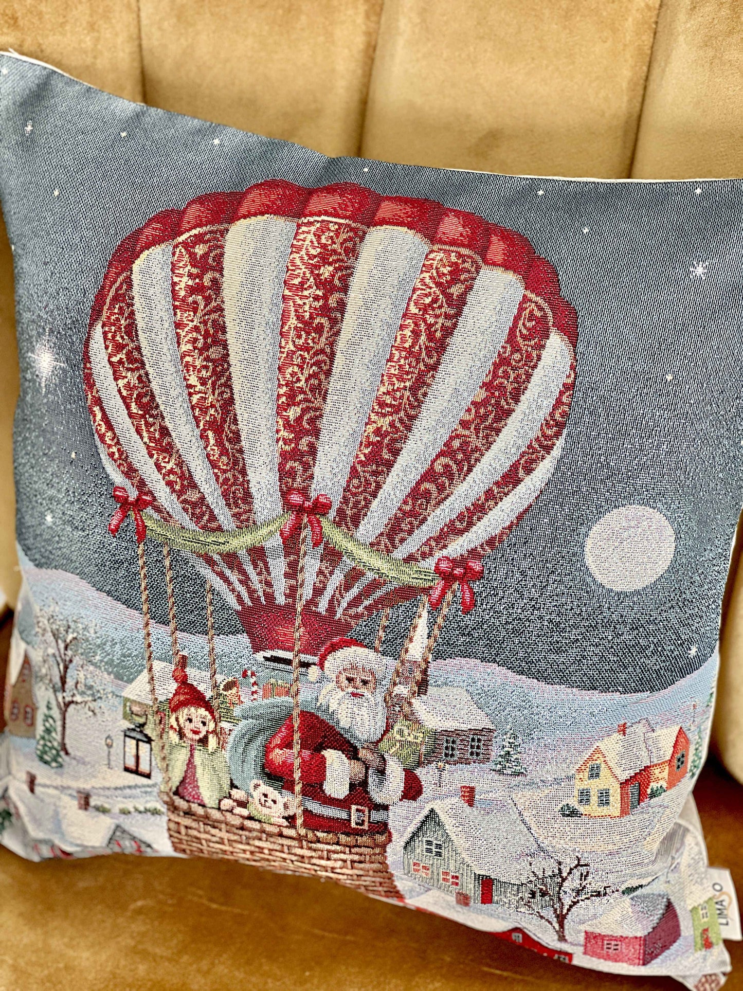 Christmas tapestry cushion cover «Holiday Flight» with silver thread