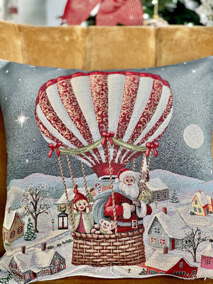 Christmas tapestry cushion cover «Holiday Flight» with silver thread