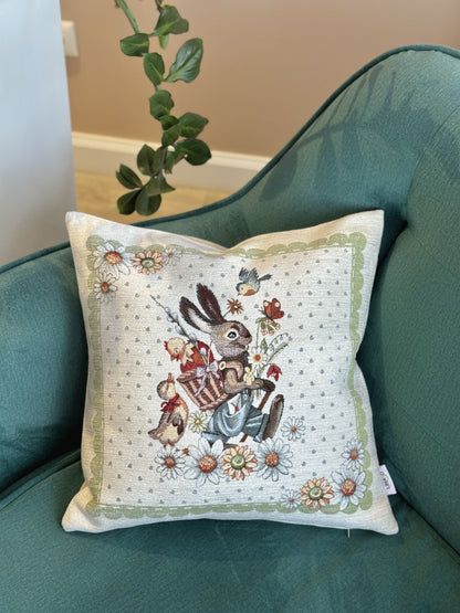 Easter tapestry cushion cover «Bunny in daisies» with microfibre