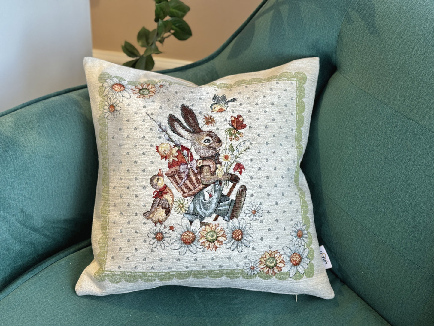 Easter tapestry cushion cover «Bunny in daisies» with microfibre