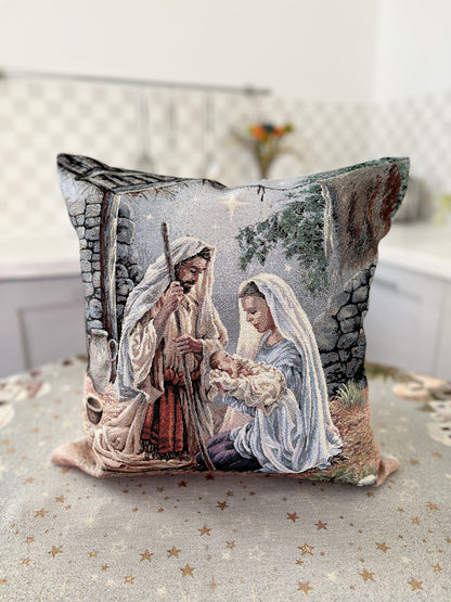 Christmas tapestry cushion cover «Christmas miracle» with silver thread