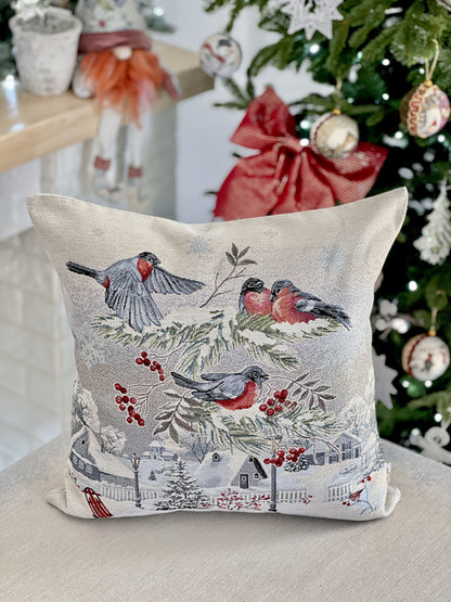 Christmas tapestry cushion cover «Christmas News-2» with silver thread