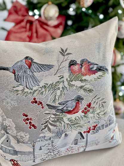 Christmas tapestry cushion cover «Christmas News-2» with silver thread