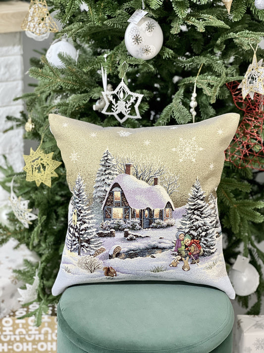 Christmas tapestry cushion cover «Winter Day Magic» without lurex