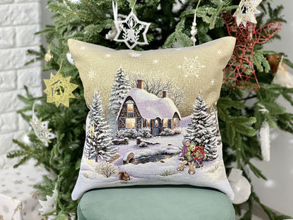 Christmas tapestry cushion cover «Winter Day Magic» without lurex