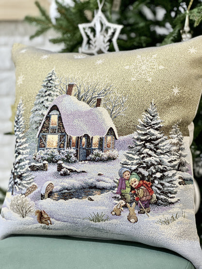 Christmas tapestry cushion cover «Winter Day Magic» without lurex