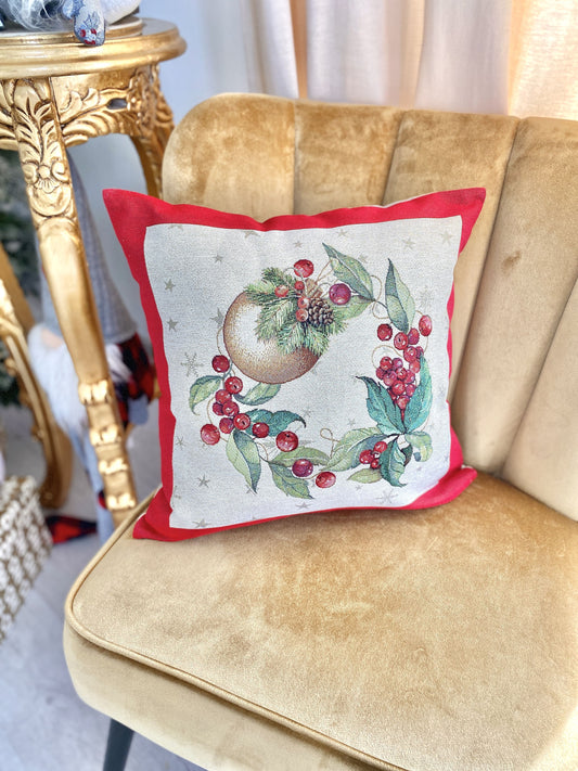 Christmas tapestry cushion cover «Christmas garland» with golden thread