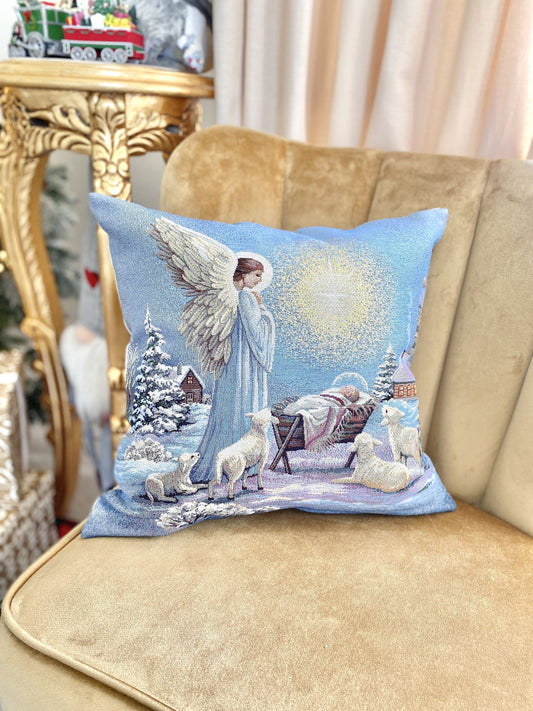 Christmas tapestry cushion cover «Christmas star» with silver thread