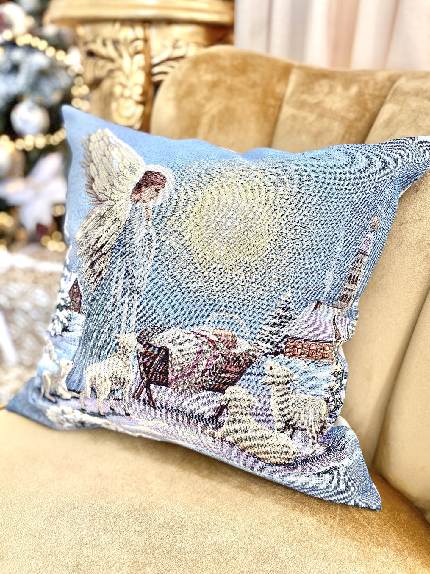 Christmas tapestry cushion cover «Christmas star» with silver thread