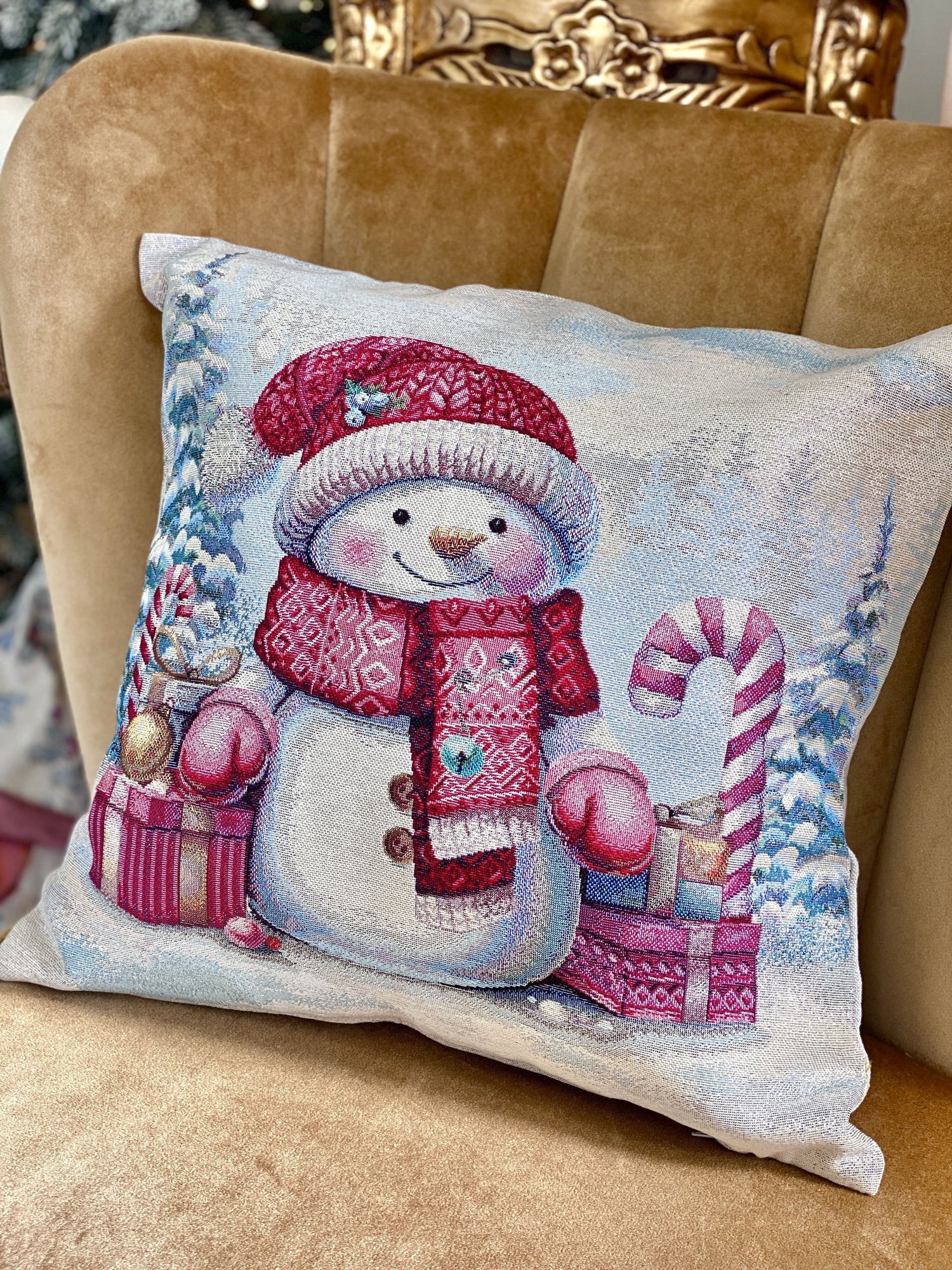 Christmas Cushion cover «Sweet Gingerbread Nights» with Silver Lurex - Premium Gobelin - Textile4Family