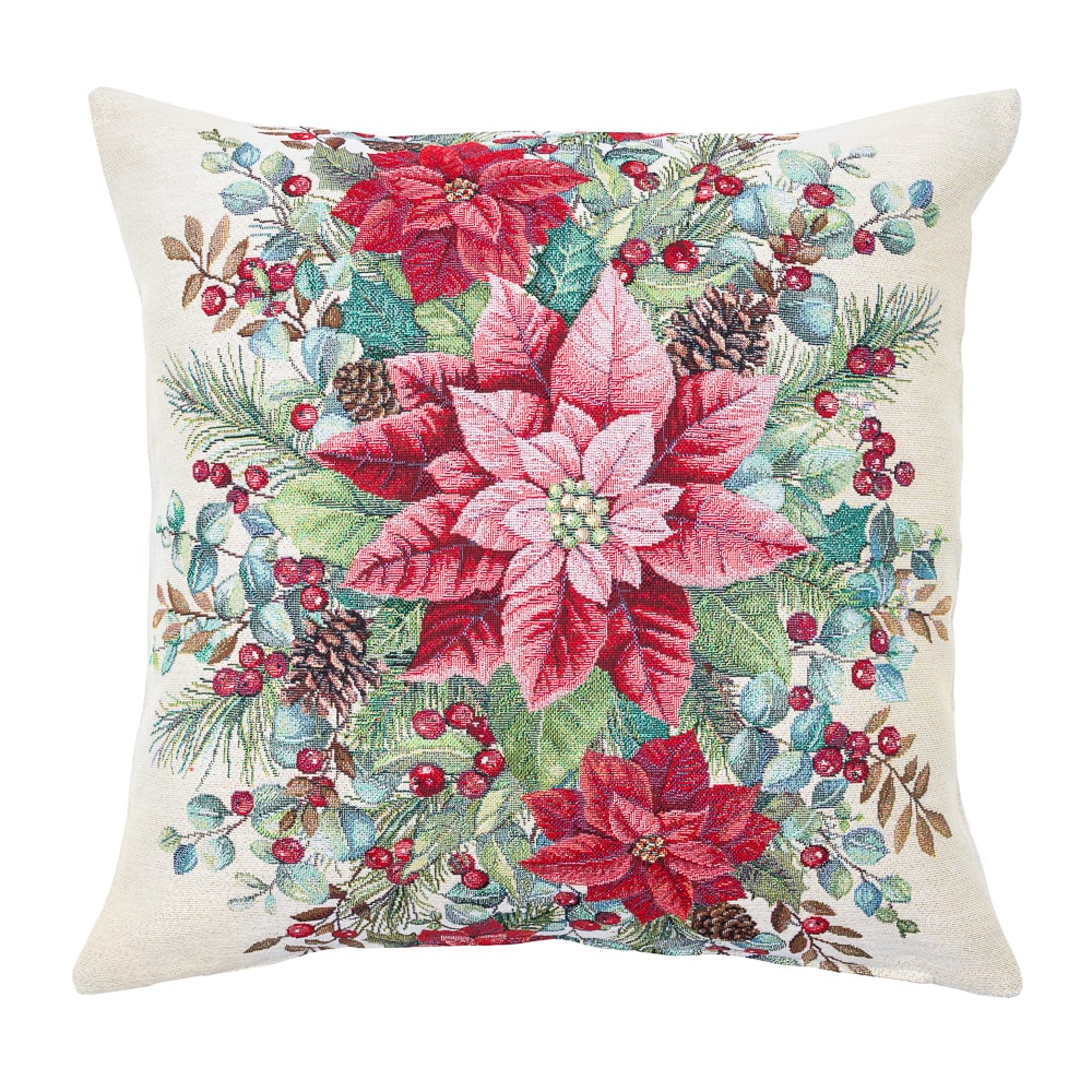 Christmas Cushion cover «Holly &amp; Ivy Charm» with Silver Lurex - Luxury Tapestry - Textile4Family