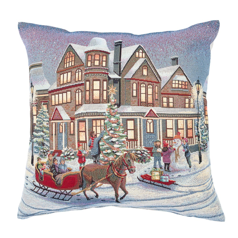 Christmas Cushion cover «Enchanted Carol Nights» with Golden Lurex - Luxury Tapestry