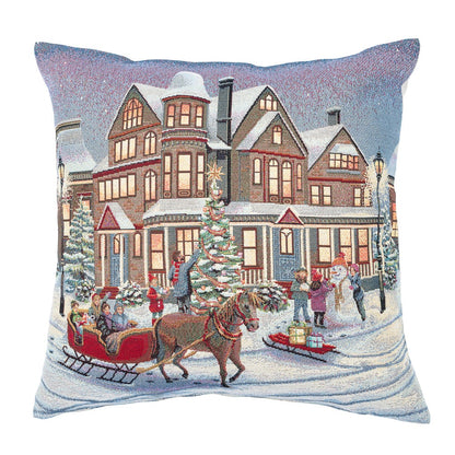 Christmas Cushion cover «Enchanted Carol Nights» with Golden Lurex - Luxury Tapestry