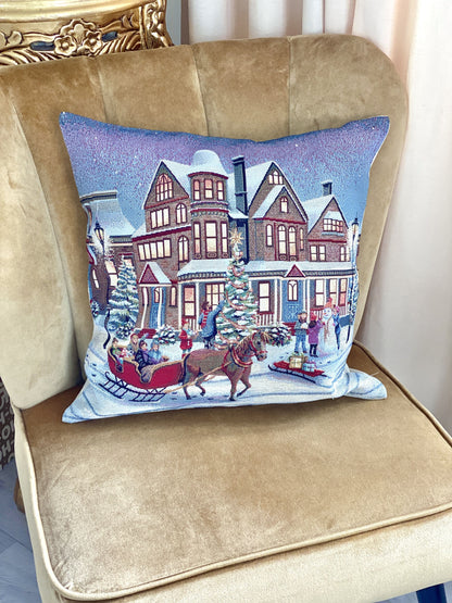 Christmas Cushion cover «Enchanted Carol Nights» with Golden Lurex - Luxury Tapestry