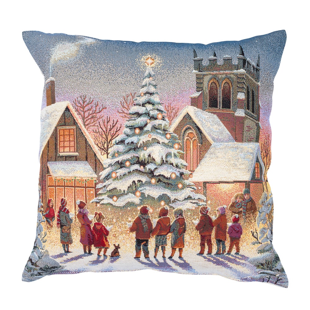Christmas Cushion cover «Enchanted Carol Nights» with Golden Lurex - Luxury Tapestry