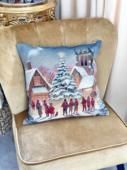 Christmas Cushion cover «Enchanted Carol Nights» with Golden Lurex - Luxury Tapestry