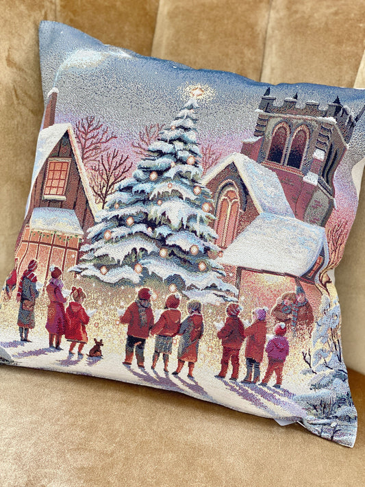 Christmas Cushion cover «Enchanted Carol Nights» with Golden Lurex - Luxury Tapestry