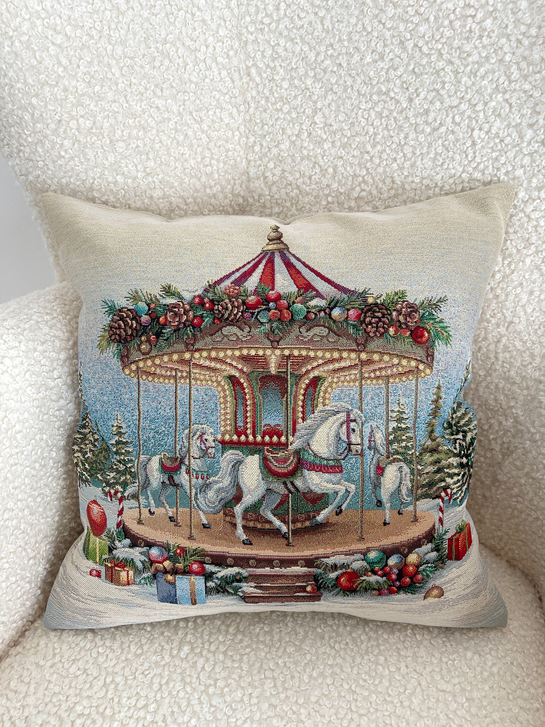 Christmas Pillow cover «Christmas Wonderland»-1 with golden thread - High quality tapestry