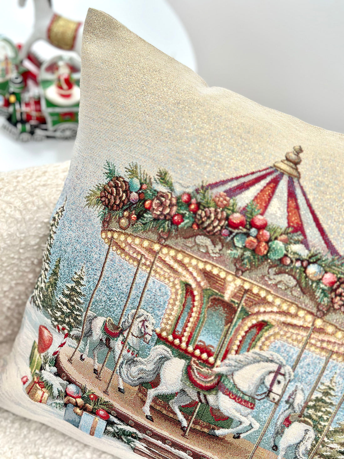 Christmas Pillow cover «Christmas Wonderland»-1 with golden thread - High quality tapestry