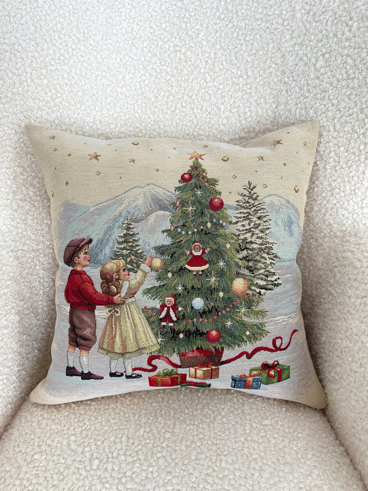 Christmas Pillow cover «Christmas Wonderland»-2 with golden thread - High quality tapestry