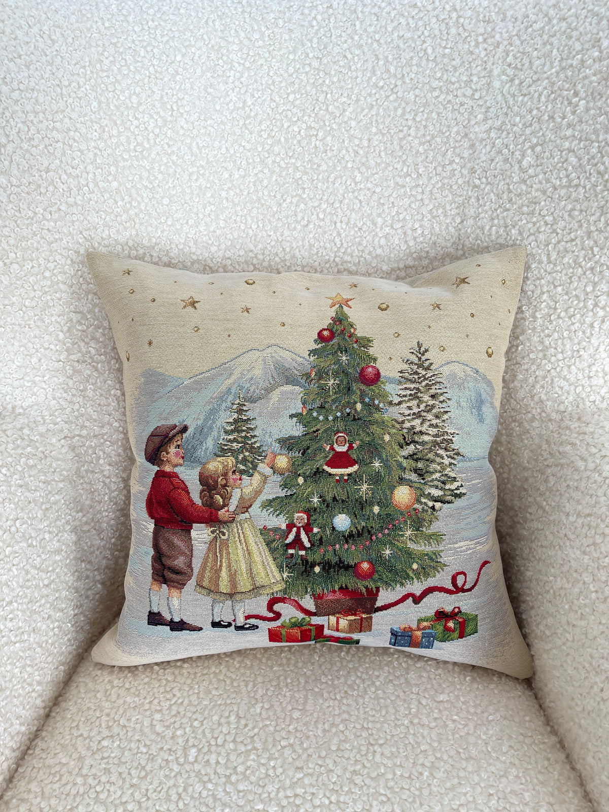 Christmas Pillow cover «Christmas Wonderland»-2 with golden thread - High quality tapestry