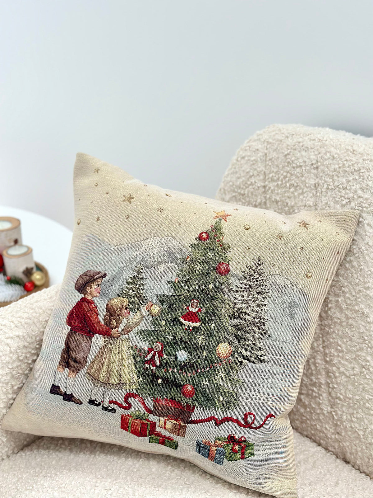 Christmas Pillow cover «Christmas Wonderland»-2 with golden thread - High quality tapestry