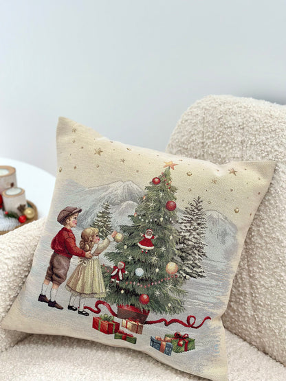 Christmas Pillow cover «Christmas Wonderland»-2 with golden thread - High quality tapestry