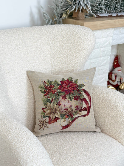 Christmas Pillow cover «Christmas Heritage» with golden thread - High quality tapestry