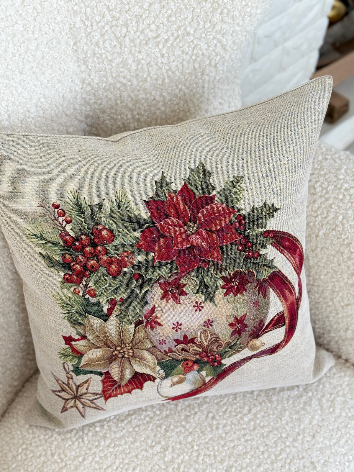Christmas Pillow cover «Christmas Heritage» with golden thread - High quality tapestry