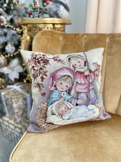 Christmas tapestry cushion cover «Magic night»» with silver thread