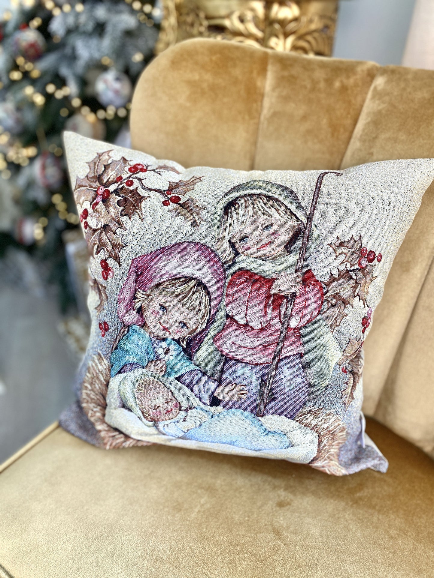 Christmas tapestry cushion cover «Magic night»» with silver thread