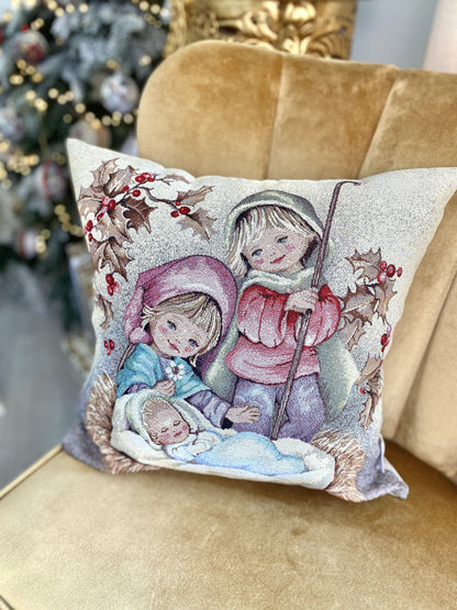 Christmas tapestry cushion cover «Magic night»» with silver thread