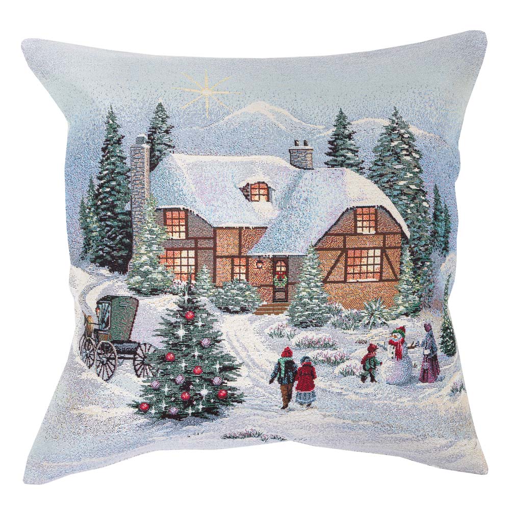 Winter Holiday tapestry cushion cover «Christmas in Highlands» with golden thread Limaso Textile